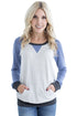 Sexy Blue Raglan Sleeve Patch Elbow Sweatshirt Top